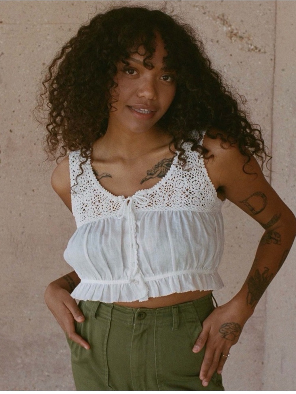 Doen Camile White Crochet Tank Top Size Medium
